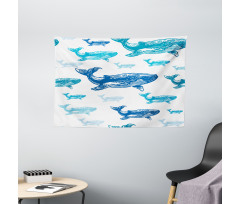 Ocean Animals Colorful Wide Tapestry