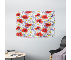 Poppy and Daisy Flower Wide Tapestry