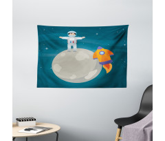 Happy Astronaut on Moon Wide Tapestry