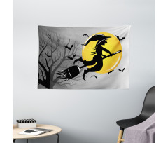 Witch Flies on Full Moon Wide Tapestry