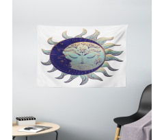 Boho Sun and Crescent Wide Tapestry