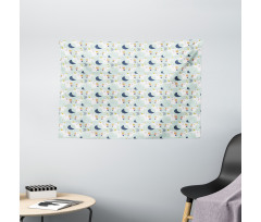 Unicorns Moon Stars Spots Wide Tapestry