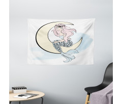 Mermaid Girl on Crescent Wide Tapestry