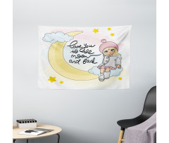 Romantic Moon Words and Girl Wide Tapestry