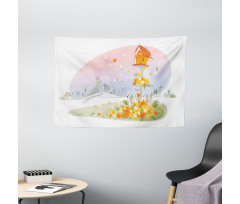 Floral Nest of Birds Wide Tapestry