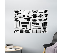 Monochrome Garden Items Wide Tapestry