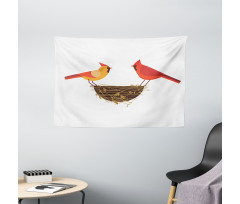 Red Cardinals Couple Nest Wide Tapestry