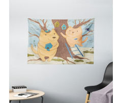 Couple Bears Tree Wide Tapestry