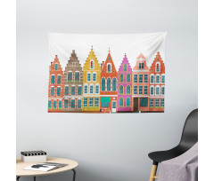 European Colorful Houses Wide Tapestry