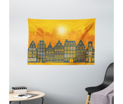 Urban Retro Architecture Wide Tapestry