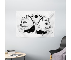 Cats with Moon Clouds Stars Wide Tapestry