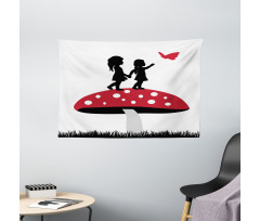 Little Girls on Toadstool Wide Tapestry