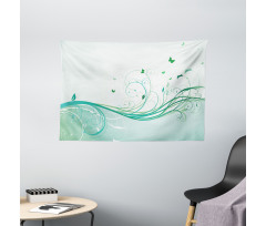 Curvy Lines Wave Flowers Wide Tapestry