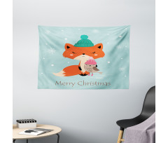 Merry Christmas Bird Animal Wide Tapestry