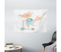 Happy Animal and Bag on Scooter Wide Tapestry