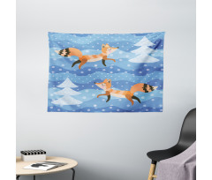 Winter Snowing Tree and Animal Wide Tapestry