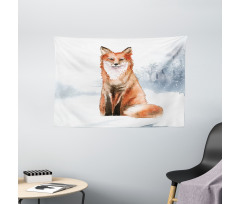 Fine Art Winter Animal Painting Wide Tapestry