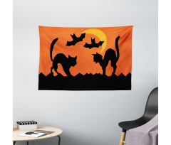 Crescent Cats and Bats Wide Tapestry