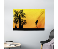 Ombre Sunset Palms Dolphin Wide Tapestry