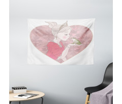 Fairytale Princess Kiss Art Wide Tapestry