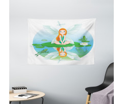 Fairy on Water Lily Leaf Wide Tapestry