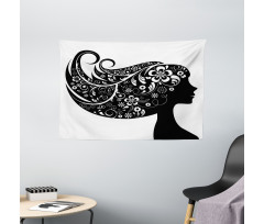 Woman with Floral Hair Wide Tapestry