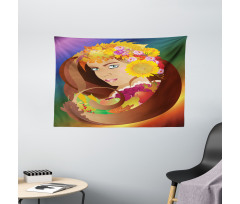 Floral Leafy and Fruits Hair Wide Tapestry