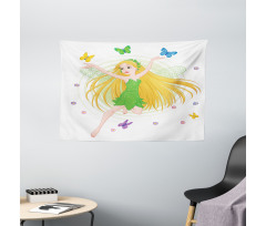 Spring Fairy Butterflies Wide Tapestry