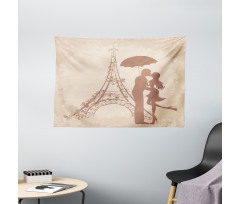 Couple Eiffel Tower Wide Tapestry