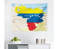 Güney Amerika Mikrofiber Geniş Duvar Halısı Venezuela Haritası Desenli Mavi Sarı