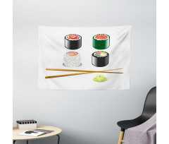 Japan Sushi and Chopsticks Wide Tapestry