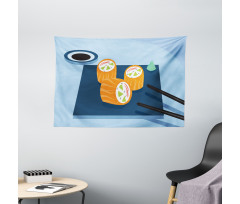 Colorful Doodle Sushi Plate Wide Tapestry