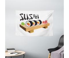 Sushi Wooden Folk Food Plate Wide Tapestry