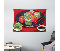 Delicious Sushi Cartoon Art Wide Tapestry