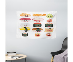 Funny Cartoon Sushi Wide Tapestry