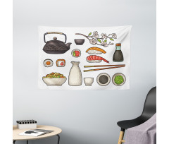 Japan Teapot Sakura Sushi Wide Tapestry