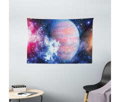 Vivid Nebula and Planet Art Wide Tapestry