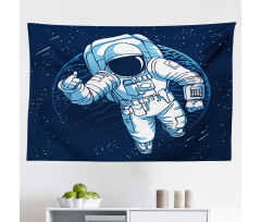 Karikatür Mikrofiber Geniş Duvar Halısı Yıldızlar ve Gezegen Silueti ile Astronot