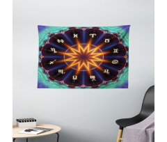 Sun Zodiac Wheel Wide Tapestry