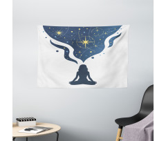 Woman Yoga with Starry Smoke Wide Tapestry