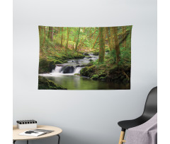 Forest over Mossy Rocks Wide Tapestry