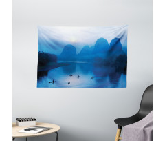 Sunrise Bamboo Raft China Wide Tapestry