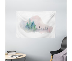 Watercolor Forest Artwork Wide Tapestry