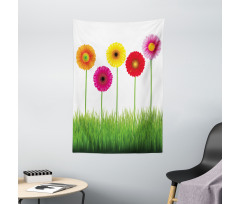 Vivid Flowers on Grass Tapestry