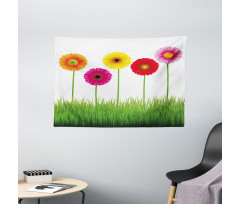 Vivid Flowers on Grass Wide Tapestry