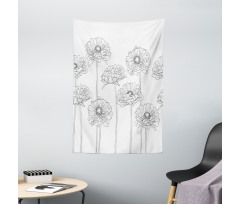 Thin Line Art Flowers Tapestry