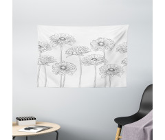 Thin Line Art Flowers Wide Tapestry