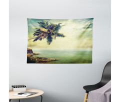 Palm Tree Rocky Shore Wide Tapestry