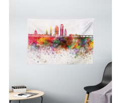 Watercolor Buildings Blots Wide Tapestry