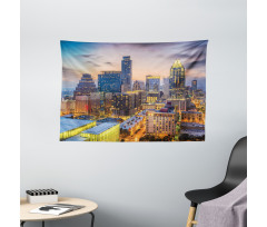 Urban Outdoor Scene at Dusk Wide Tapestry